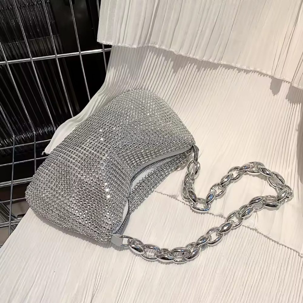 Silver Chain-Strap Evening Bag